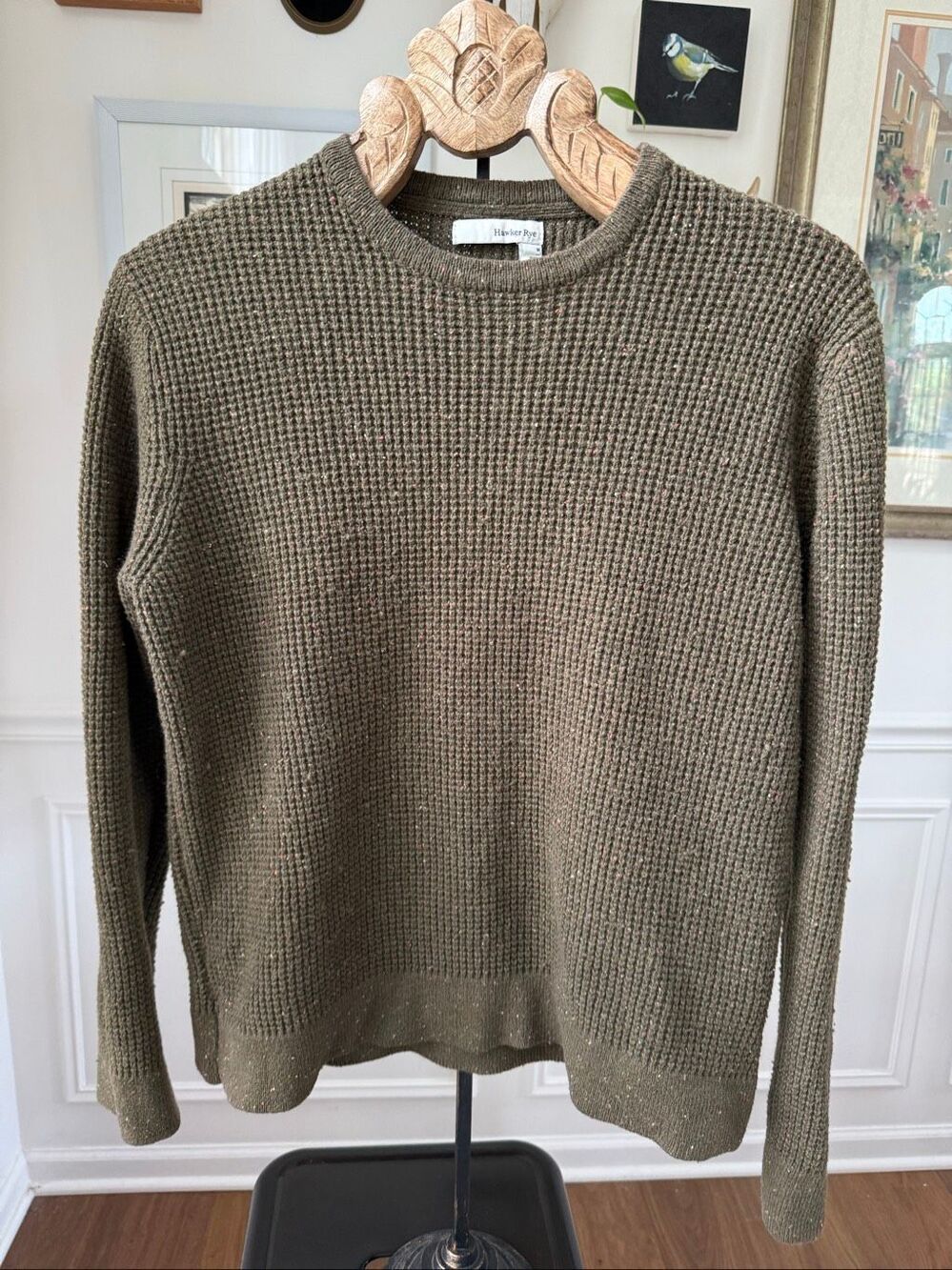 Hawker Rye Thermal Knit Olive Green Donegal Marl Sweater M